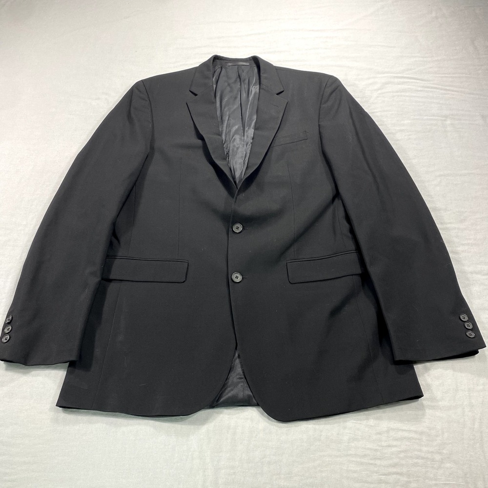 Kenneth Cole Blazer Mens 42L Black Wool 2-Button Sport Coat Jacket *